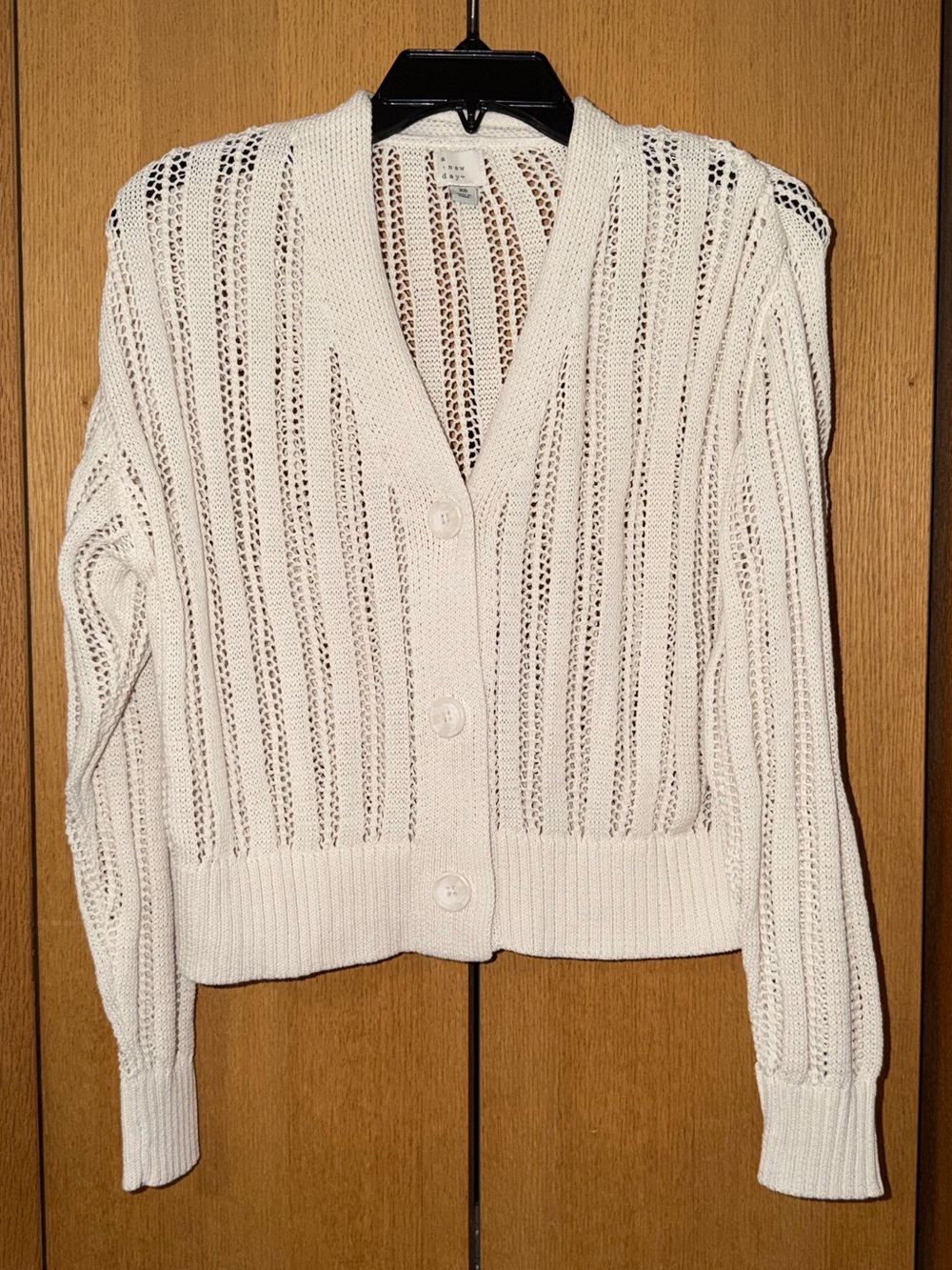 Cream Open-Knit Button Cardigan Sweater